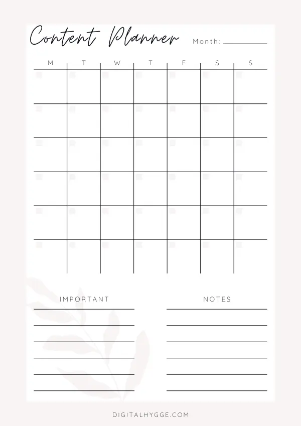 Monthly Content Calendar