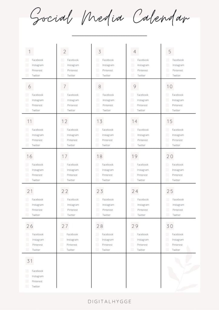 Social Media Content Planner [Printable PDF] Digital Hygge