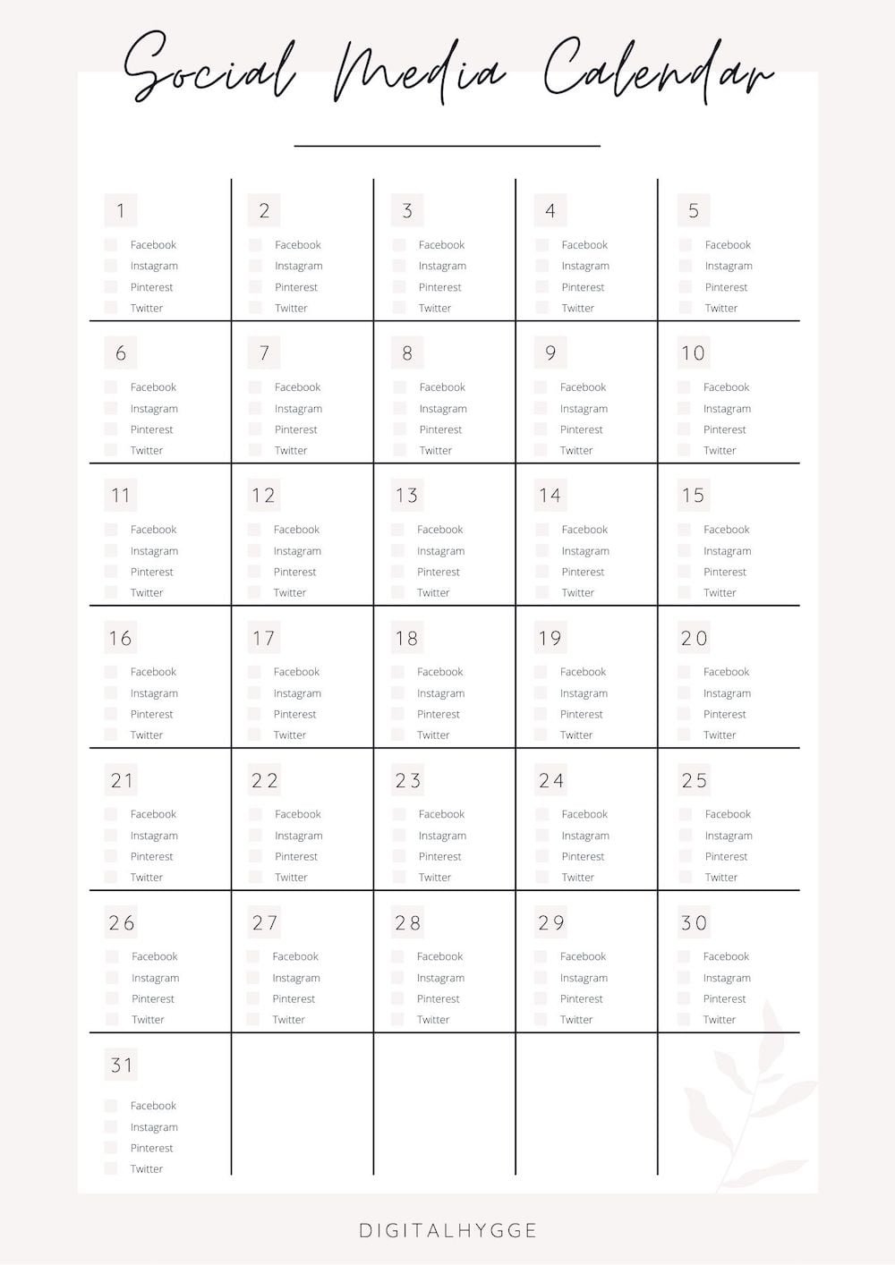 Social Media Content Planner [Printable PDF] - Digital Hygge
