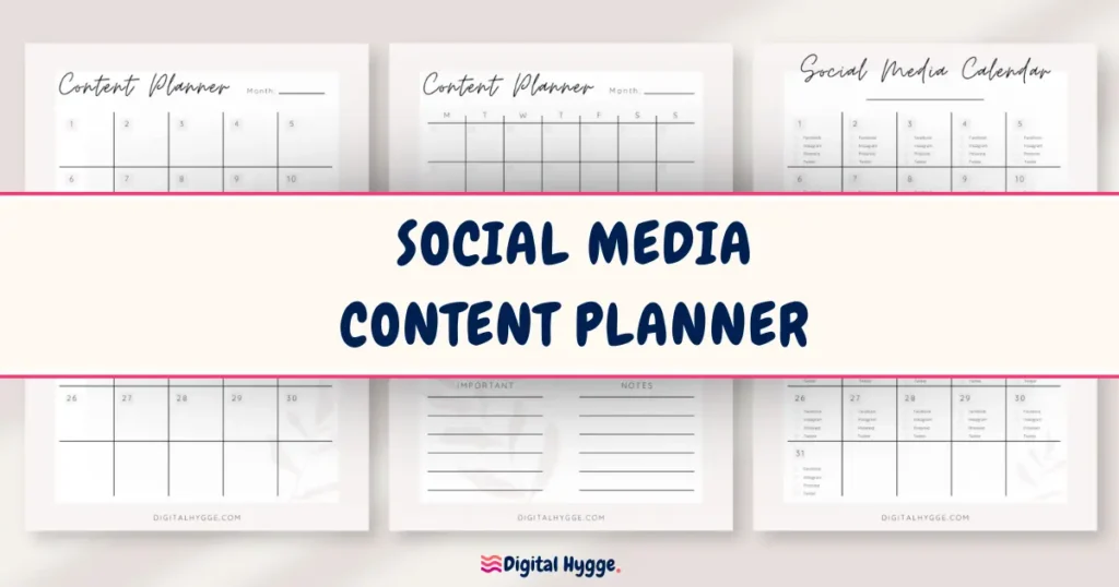 Social Media Content Planner Printable PDF