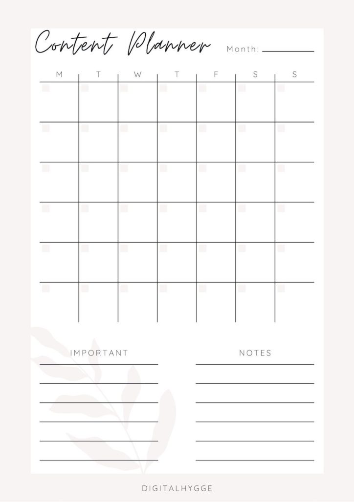 Undated Monthly Content Planner