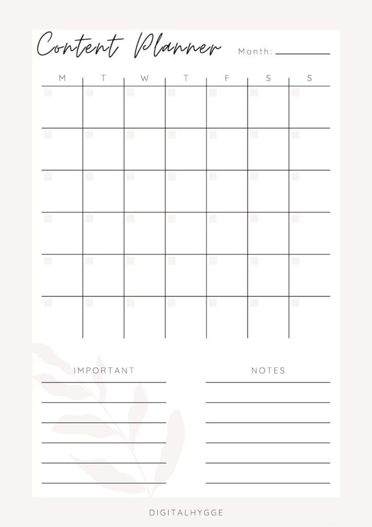 Undated Monthly Content Planner