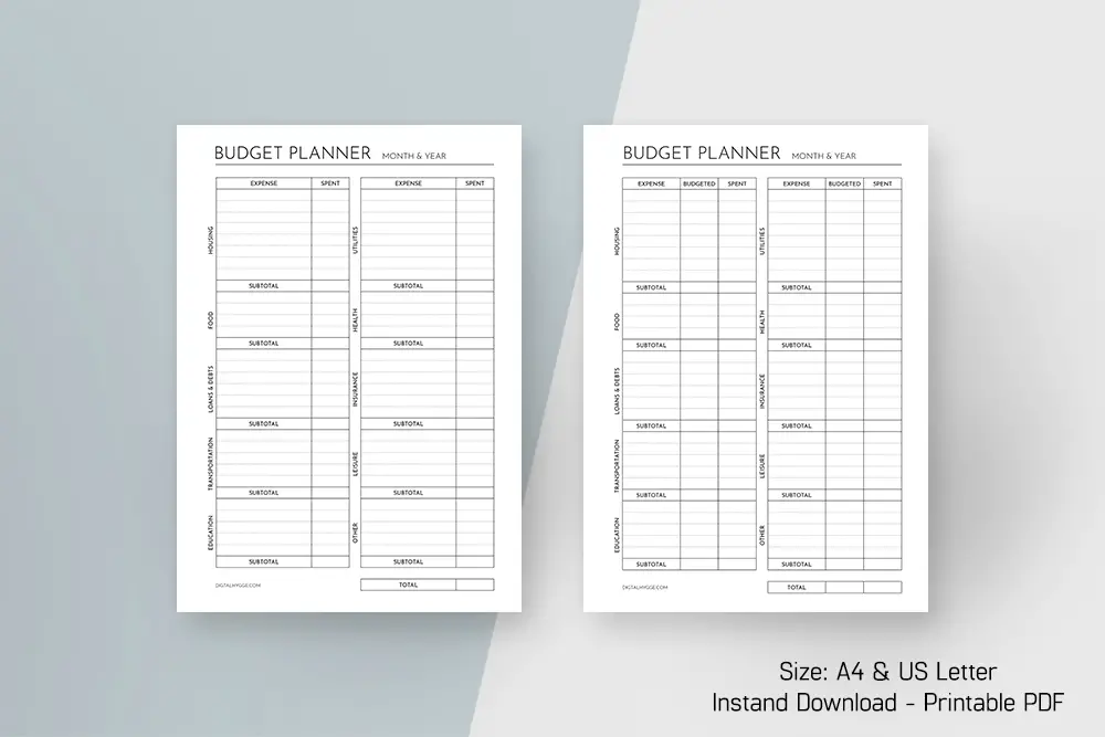 Monthly Budget Planner PDF A4 & US Letter Preview
