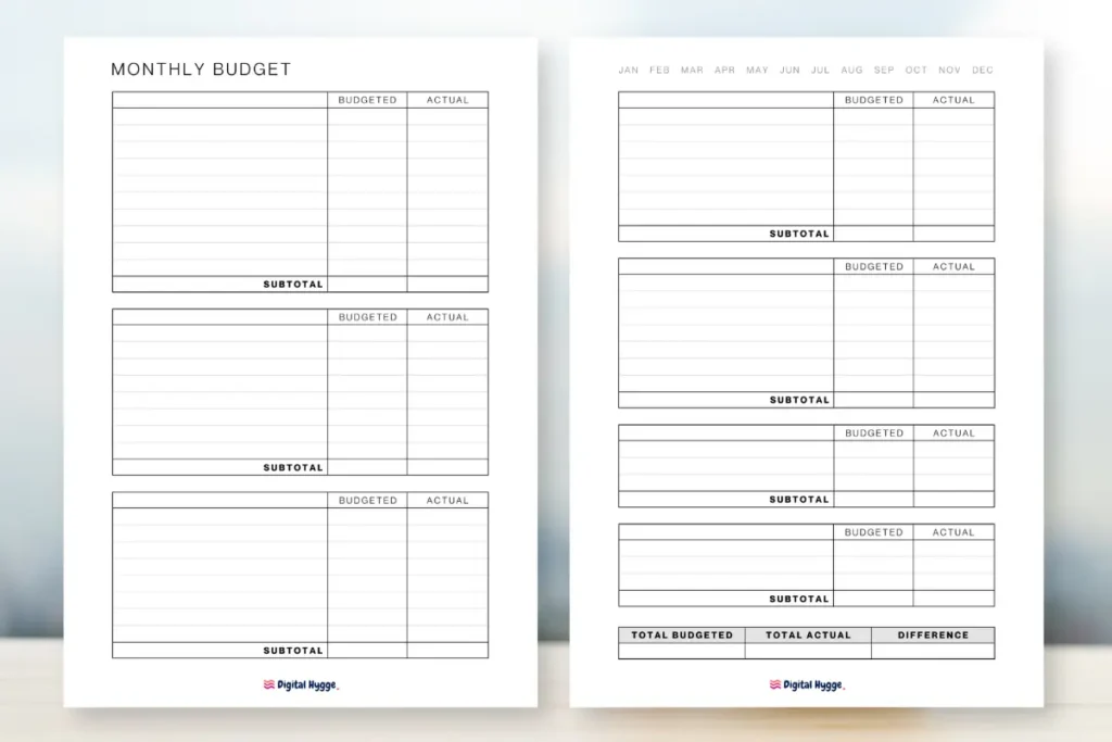 Monthly Budget on Two Pages
