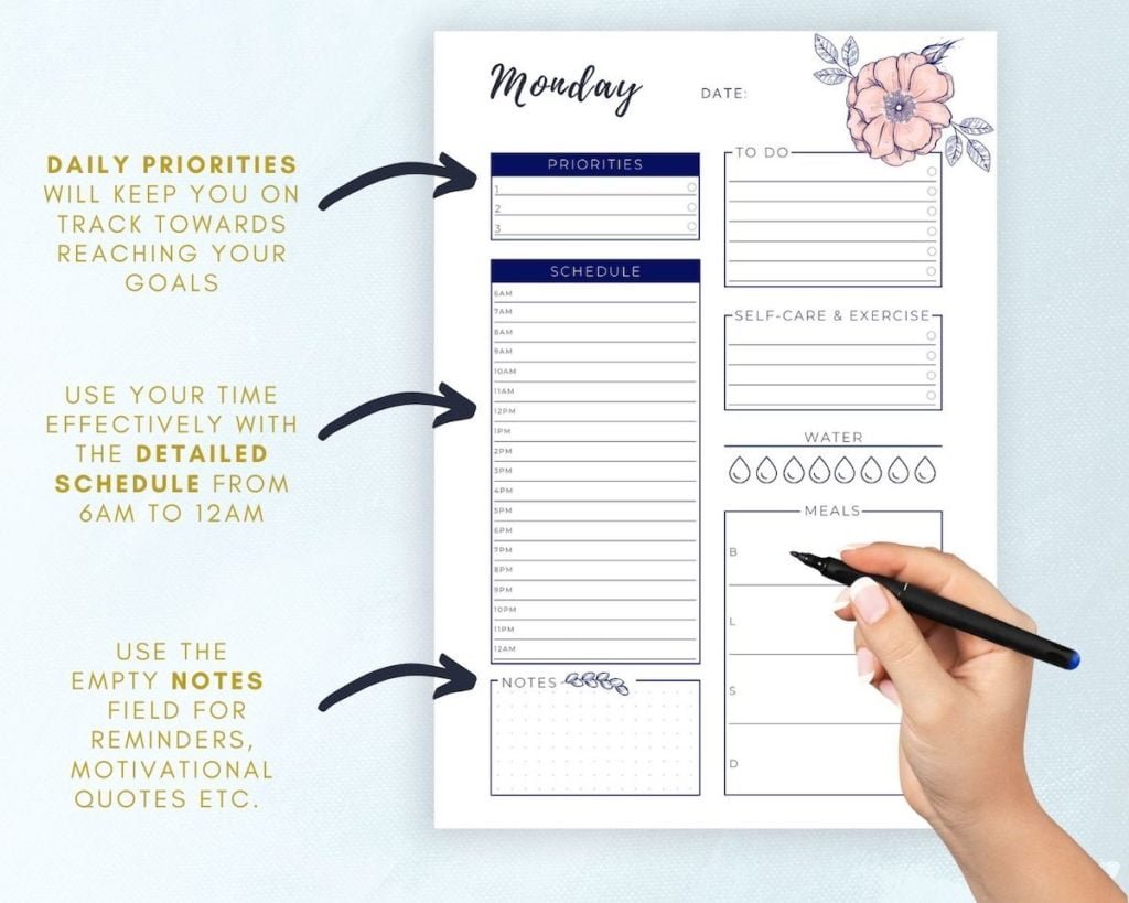 Floral Daily Planner Layout Preview