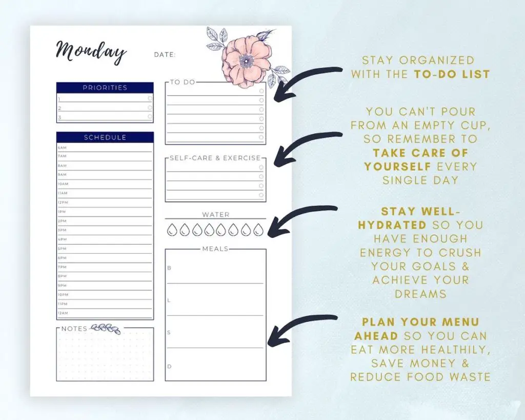 Floral Daily Planner Layout Preview