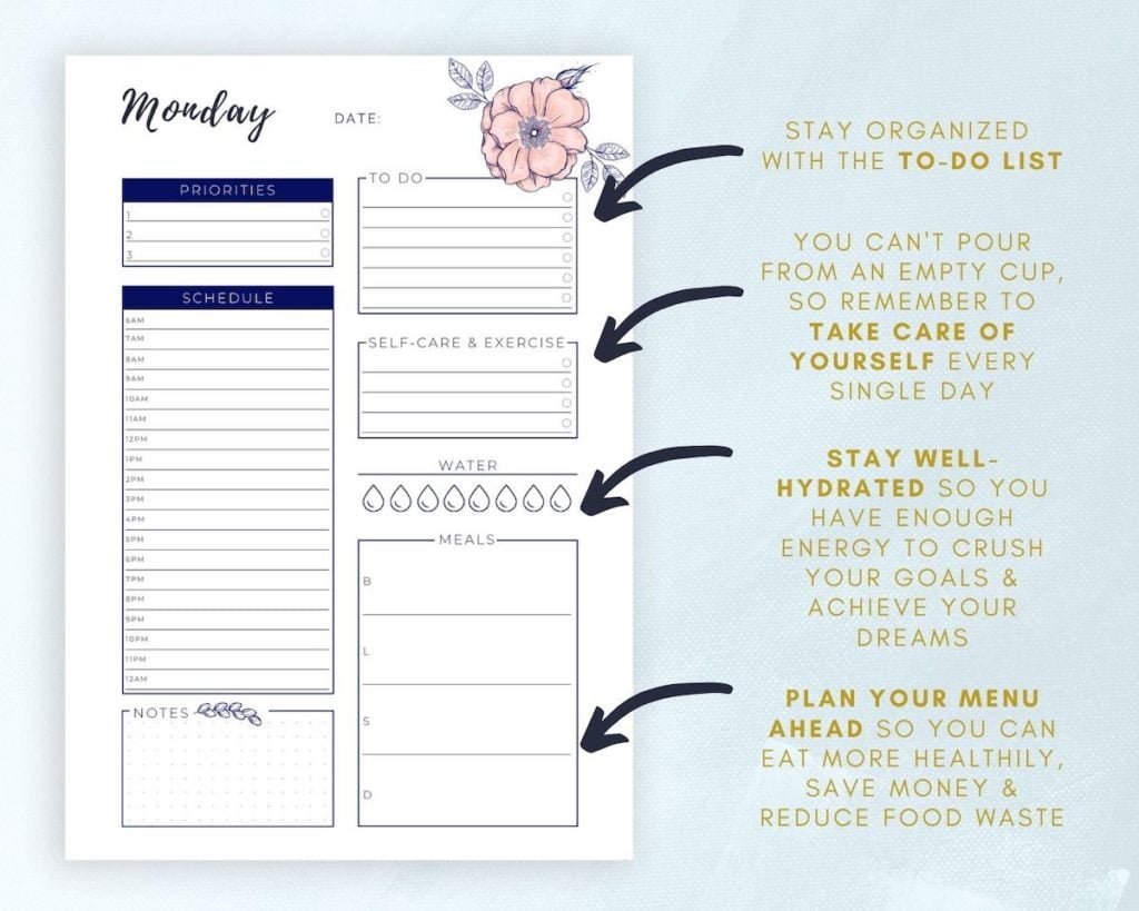 Floral Daily Planner Layout Preview