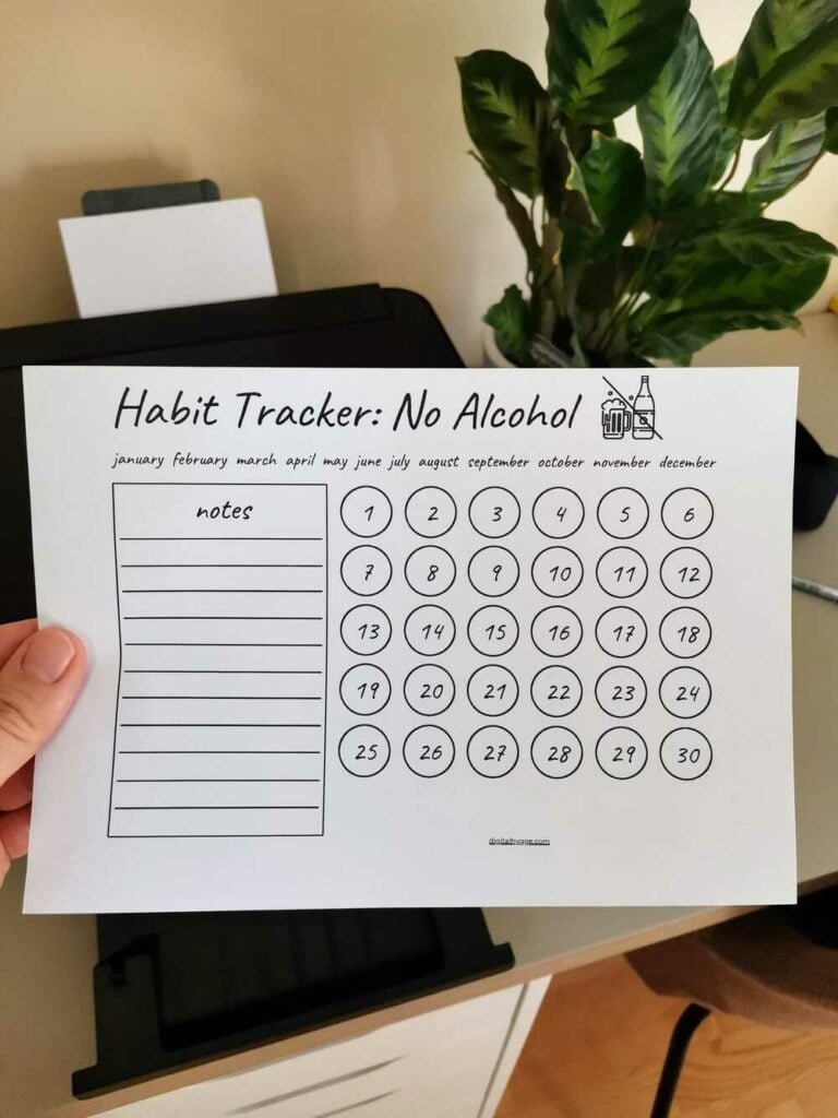 Printed 30-Day No Alcohol Habit Tracker