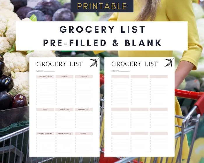 Grocery List With Categories Printable PDF