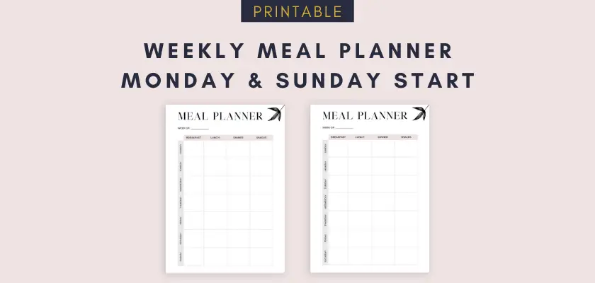Weekly Meal Planner (Printable PDF) Blush Rose