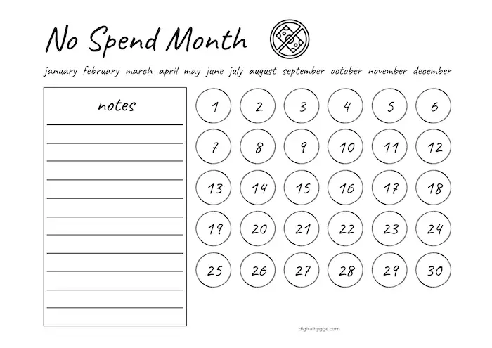 No Spend Month Tracker