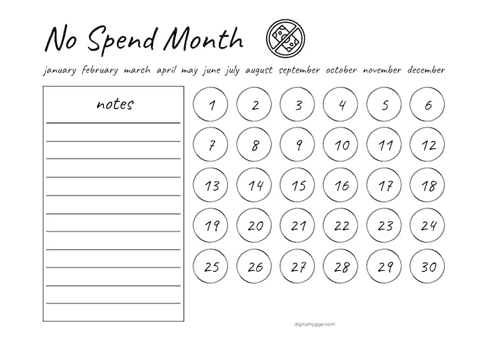 No Spend Month Tracker