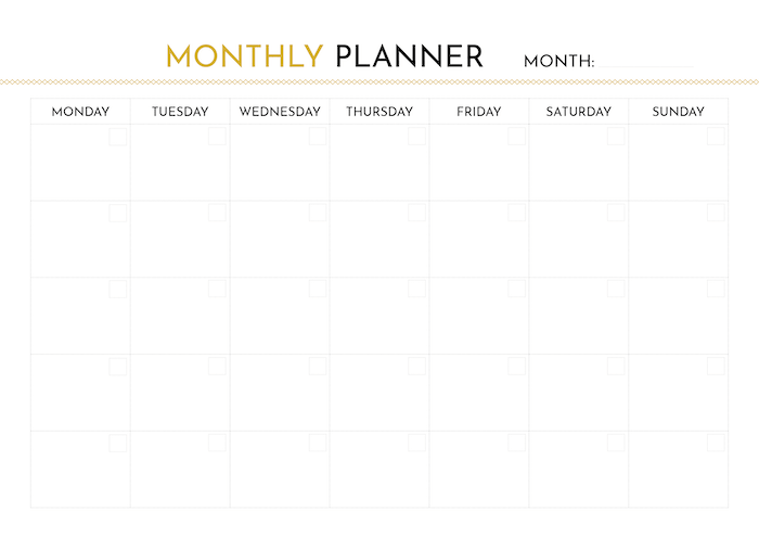 Undated Monthly Planner A4, A5, US Letter