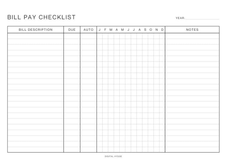 Printable Bill Pay Checklists 4 Variations Sizes A4 A5 Letter