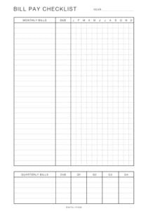 Printable Bill Pay Checklists (4 variations, sizes A4, A5, Letter)