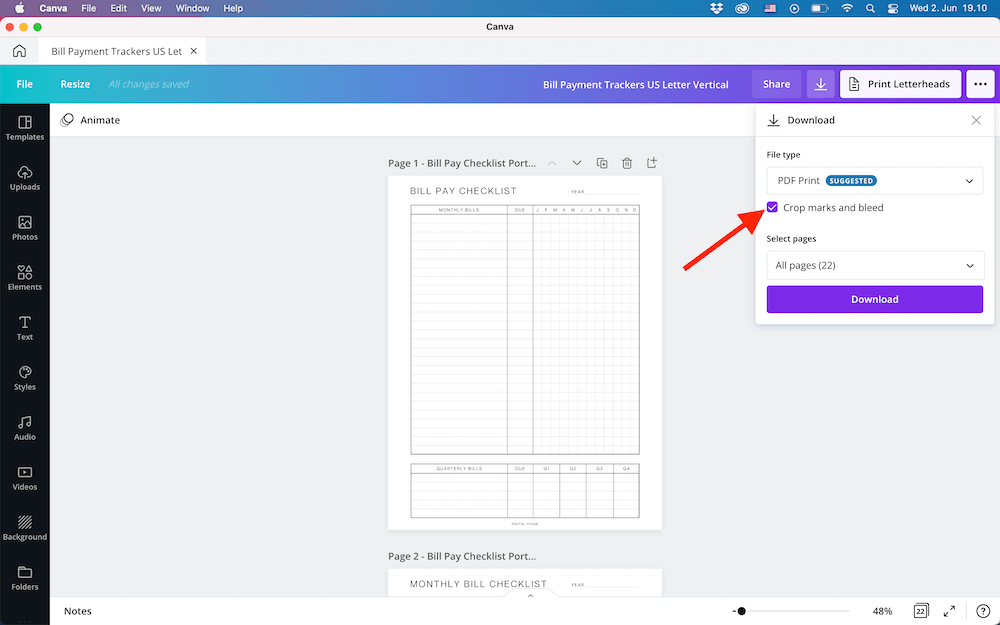 How to add bleed and crop marks to a PDF in Canva