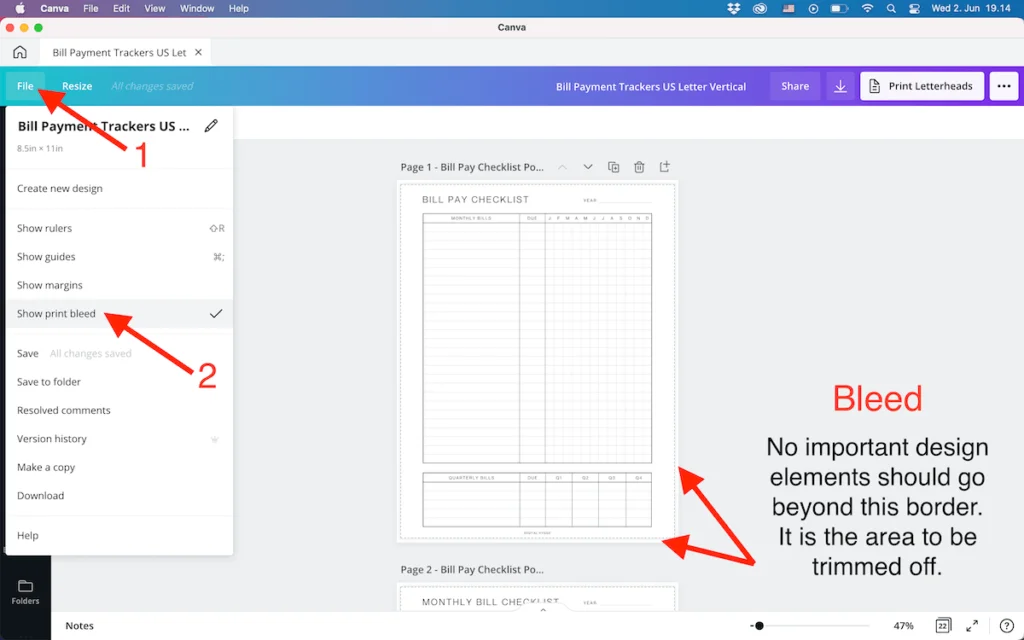 How to show print bleed in Canva