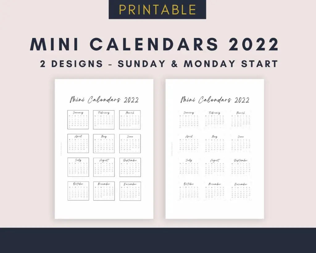 PRINTABLE SMALL CALENDARS 2022 FOR PLANNER