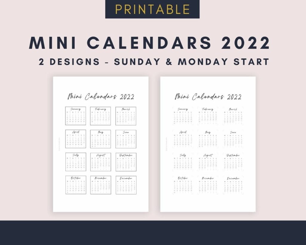 printable mini calendar stickers 2022 digital hygge