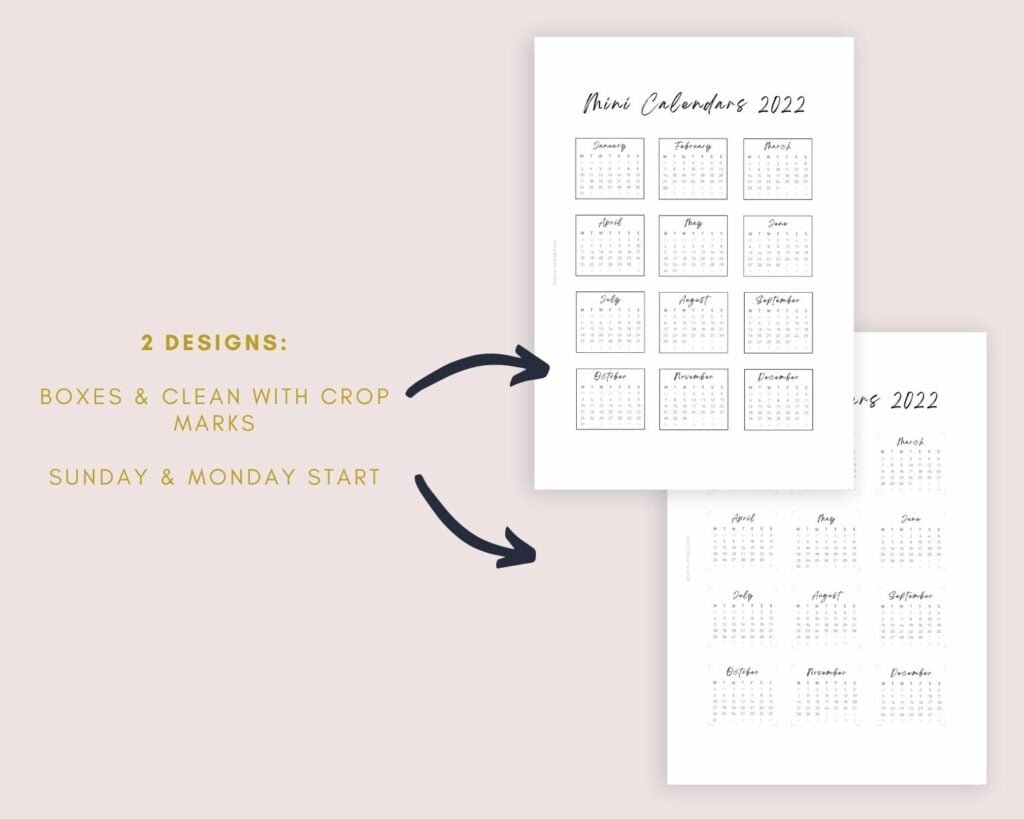 PRINTABLE CALENDARS 2022 FOR PLANNER BULLET JOURNAL