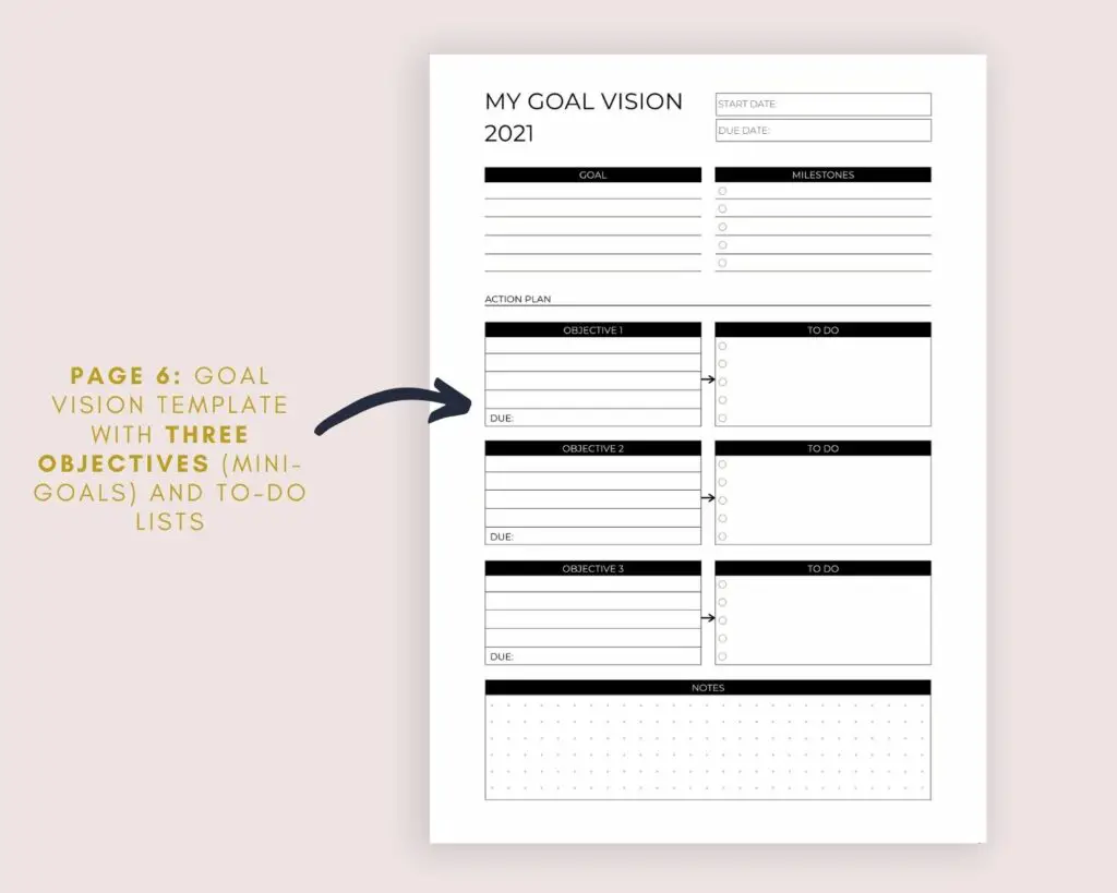 My Goal Vision Template With 3 Objectives
