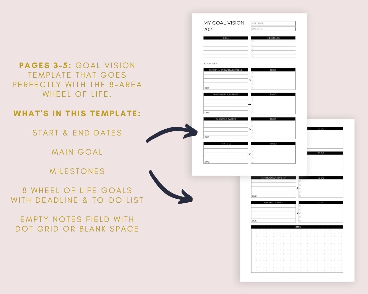 Goal Planner Canva Template (incl. Wheel of Life) - Digital Hygge