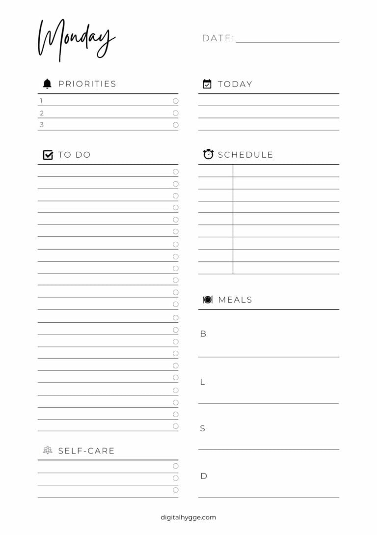 Undated Daily Planner Printable - Digital Hygge