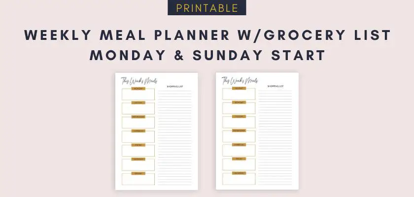 Weekly Meal Planner With Grocery List Printable PDF