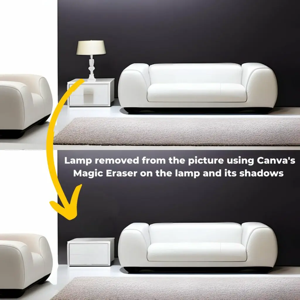 Lamp and its shadows removed from image using Canva's Magic Eraser function.

