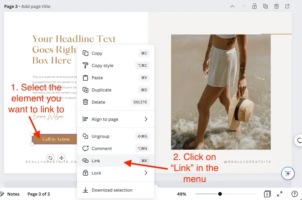 Another way to add a hyperlink to any element in Canva