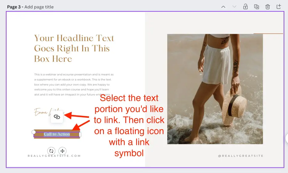 How to add a hyperlink to a specific part of the text in Canva