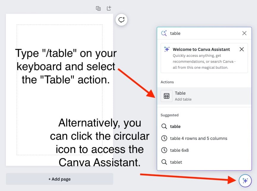 How to create a table in Canva using Canva Assistant