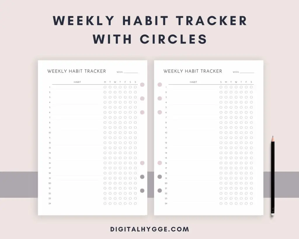 Weekly Habit Tracker with Circles (Preview of the Printable pdf)