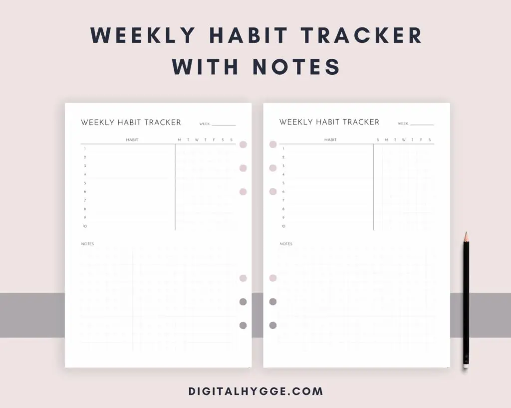 Weekly Habit Tracker with Notes (Preview of the Printable pdf)