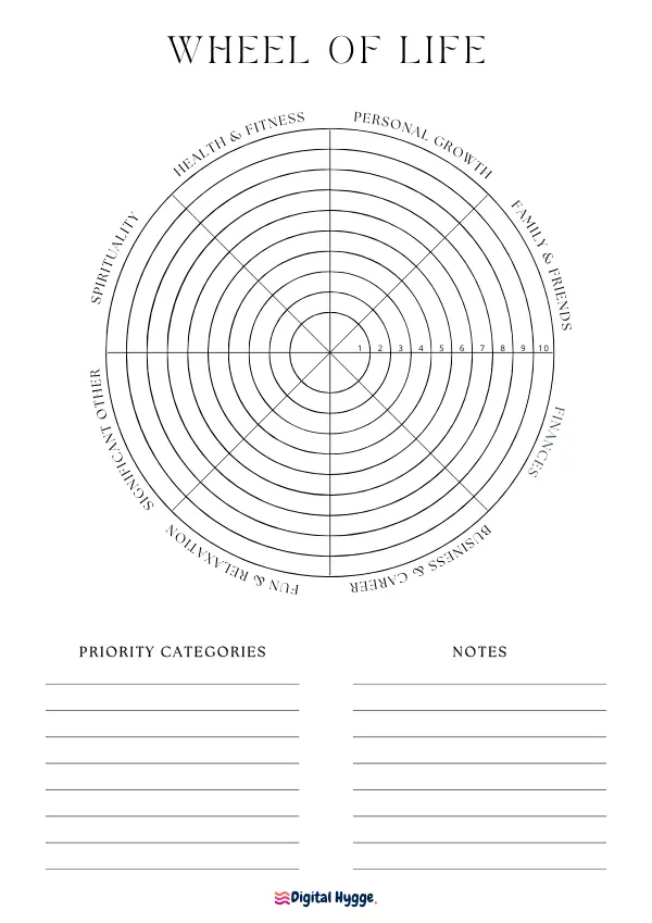 This is a preview of the printable Wheel of Life Template. This is a classic wheel of life with 8 categories. Printer-friendly design.