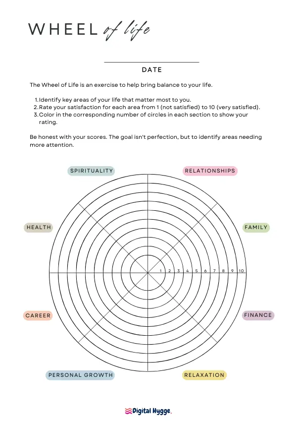 This is a preview of the printable Wheel of Life Worksheet. This is a classic wheel of life with 8 categories. Printer-friendly design.