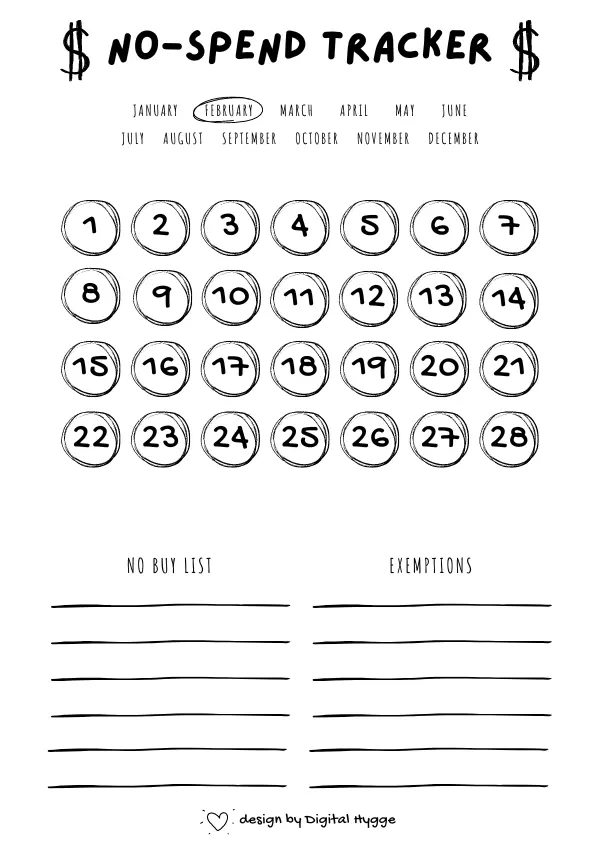 44 No Spend Month Printables DigitalHygge Printable
