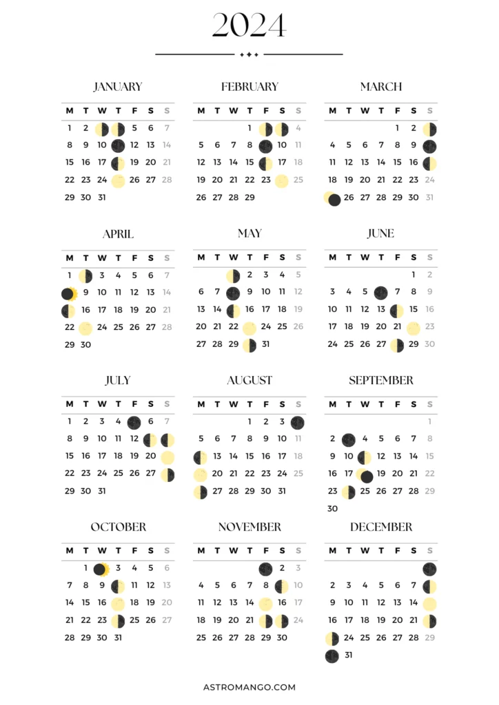 A4 Lunar Calendar 2024 Monday Start