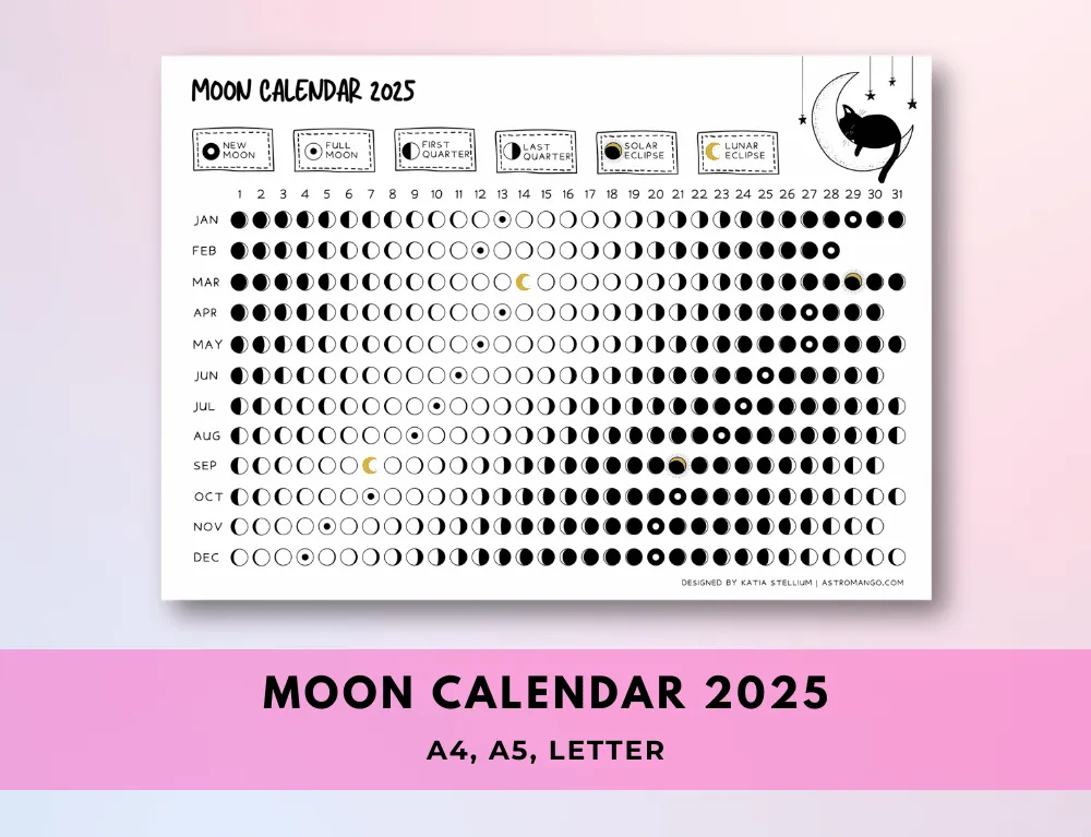 Lunar Calendar 2025 Moon Cat