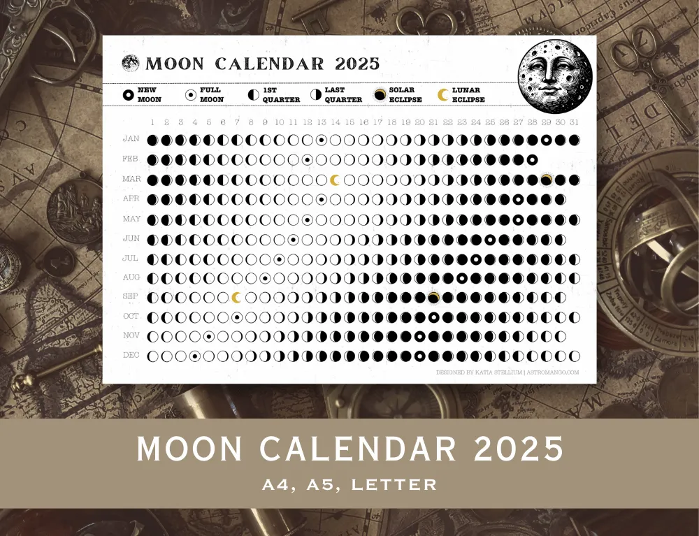 Lunar Calendar 2025 Vintage Moon