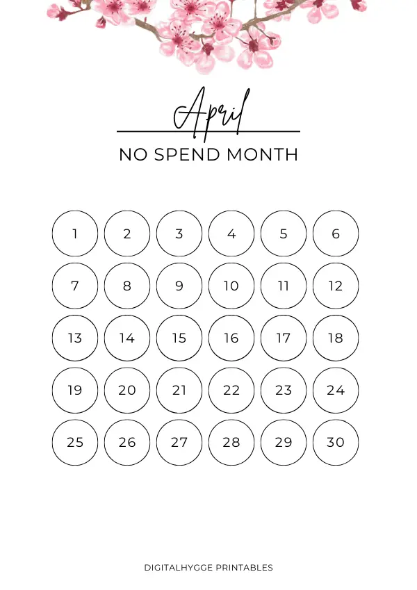 This is a printable no spend monthly tracker for the month of April. The design is simple and features beautiful hand-drawn watercolor flowers. Sizes available: A4 and Letter