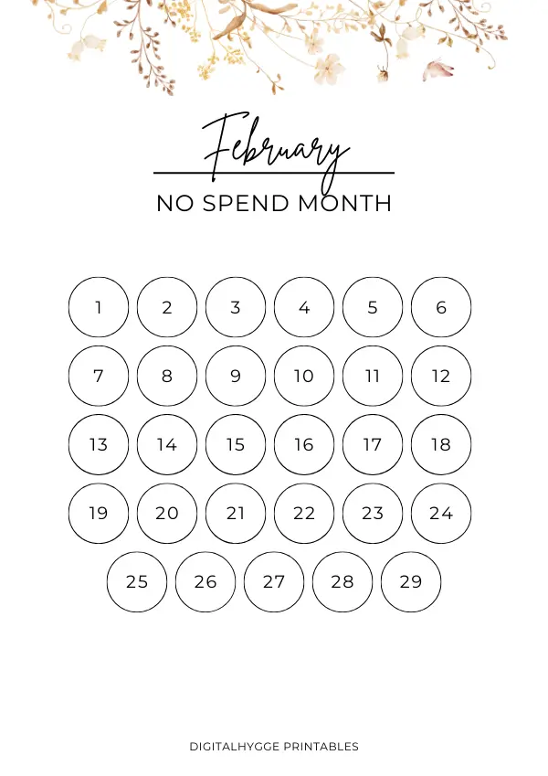 No Spend February 29-Days Tracker Floral