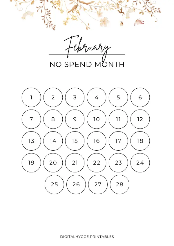 No Spend February Tracker Floral