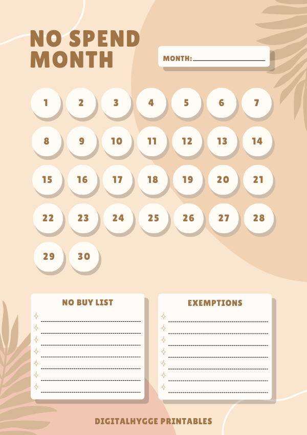 No Spend Month Tracker Aesthetic Boho Style 1
