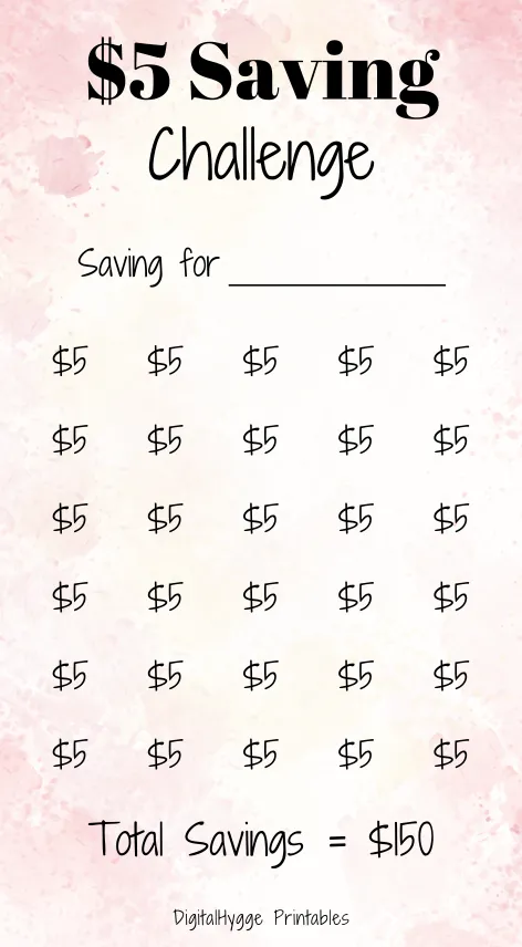 5 Savings Tracker Watercolor Pink