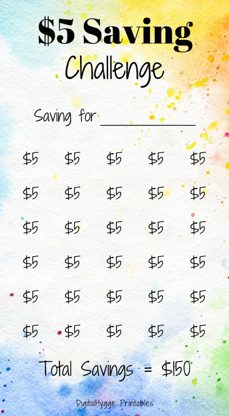 5 Savings Tracker Watercolor