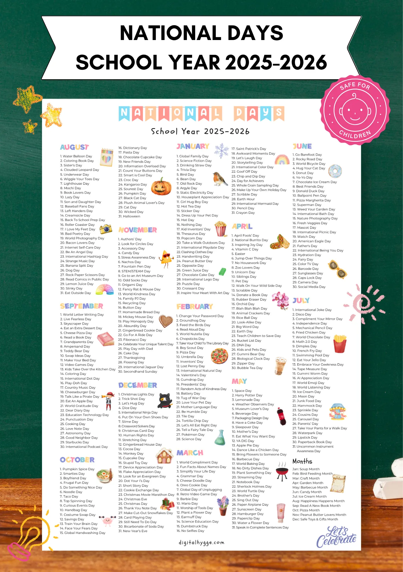 National Days School Year 2025-2026 Printable National Days Calendar for kids