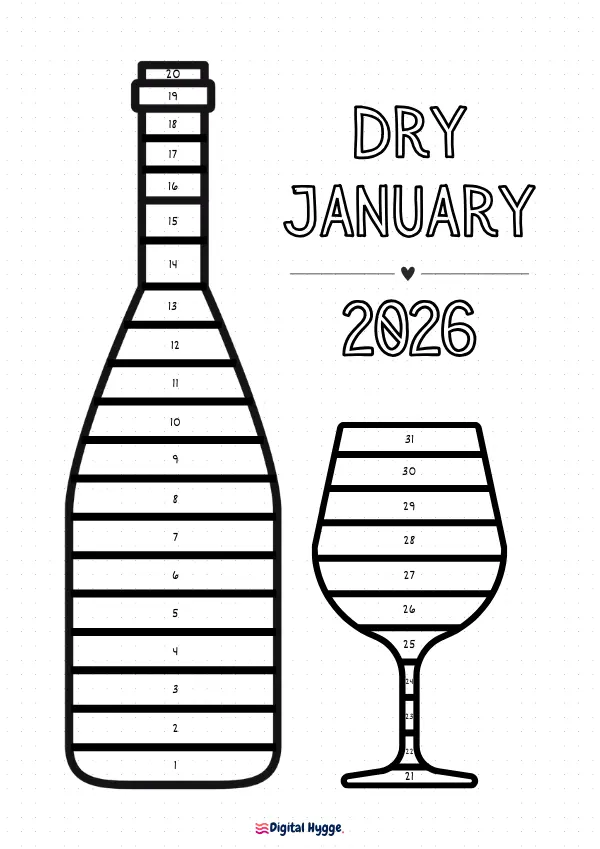Dry January 2026 Free Printable Tracker. Two styles (white and bullet journal).