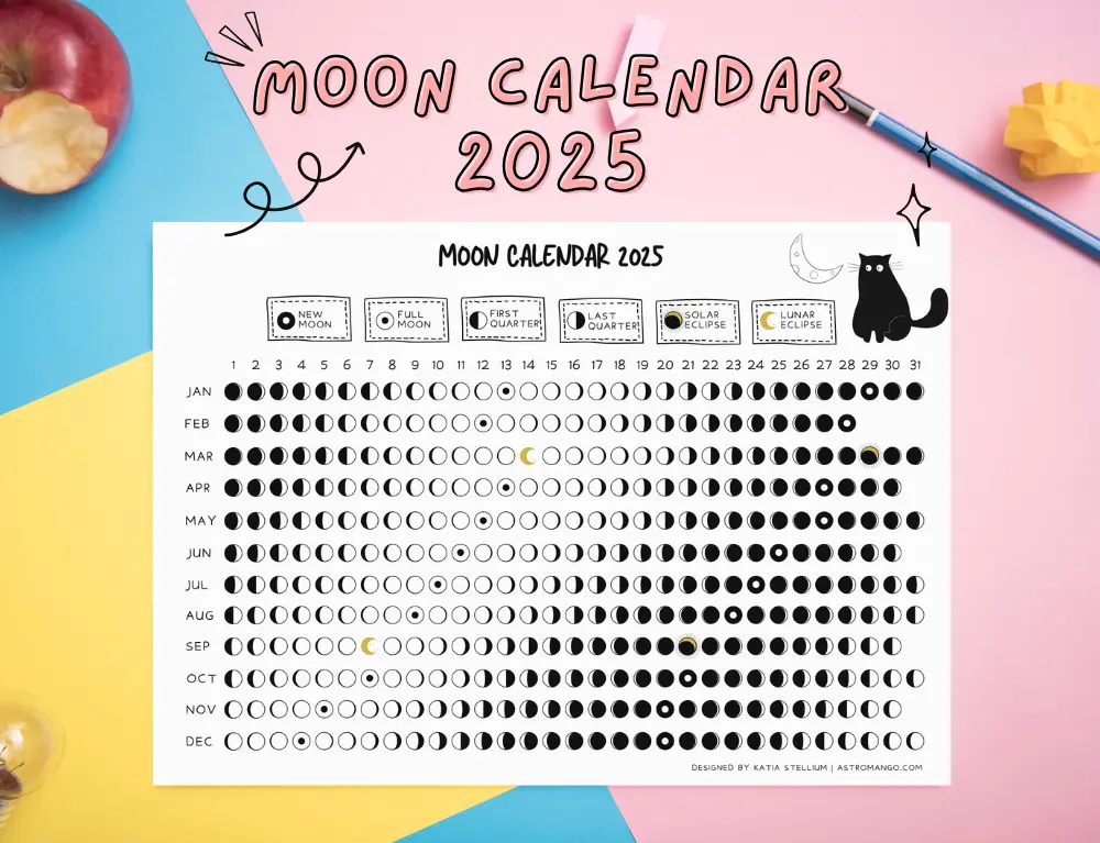 Moon Calendar 2025 Doodle Cat
