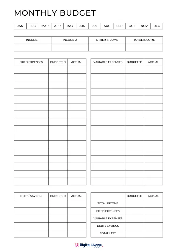 Monthly Budget Planner Minimal
